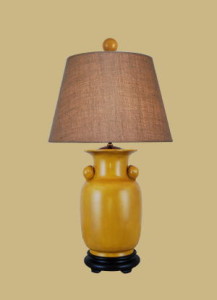 Mustard Yellow Pomegranate Lamp with Burlap Shade