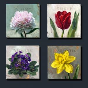 Peony, Tulip, Violets, Daffodil