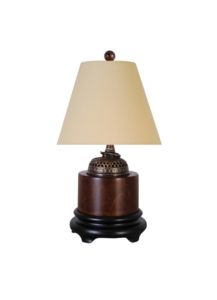 Brown Jade with Dark Base and matching finial, 13" high x 8" beige linen shade