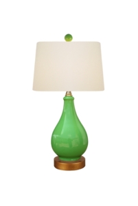Apple Green with Gold Base, 17 x 10" oval drum shade, matching finial