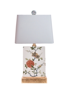 White/Red Floral Rectangle with Gold Base and matching finial, 14.5" high x 8" wide