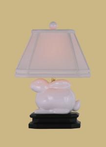 White Porcelain Bunny Lamp, 14.5 x 11" Off-White silk rectangle shade with gallery